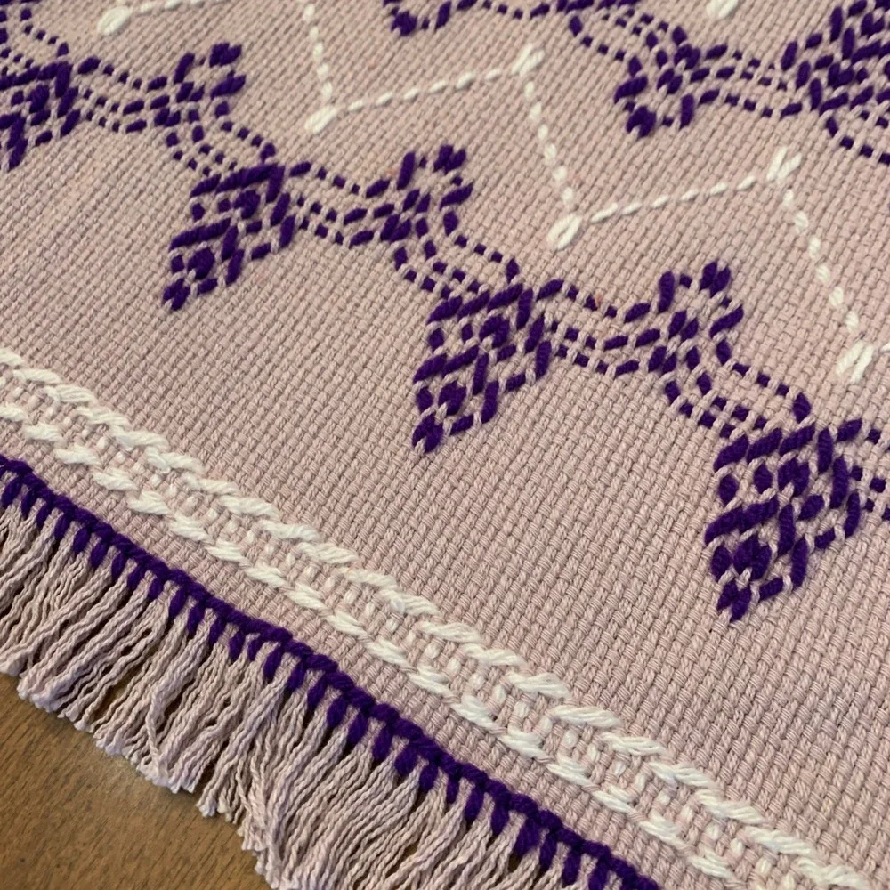 Swedish‎ Weave Table Runner Geometric Fringe Purple Lavender